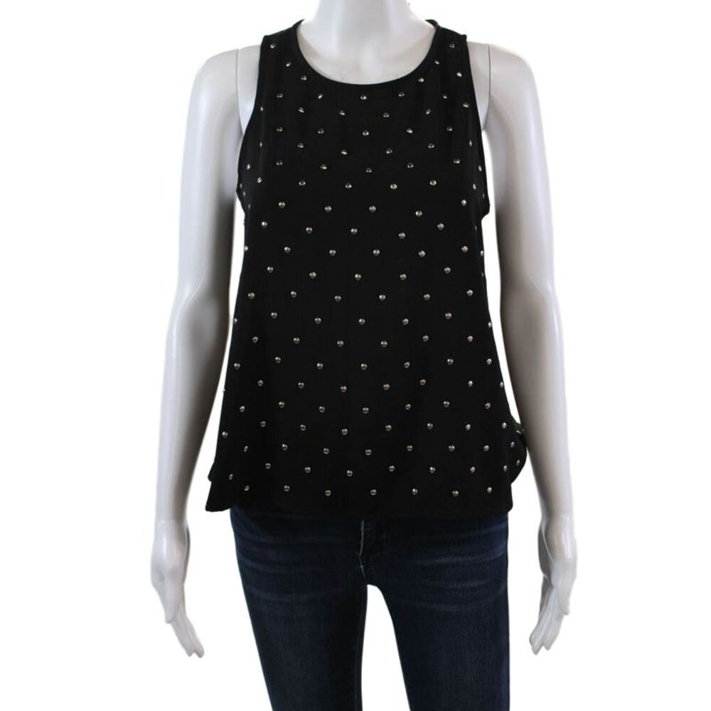 Dora Landa Womens Studded Crew Neck Sleeveless Tank Top Black Size Small